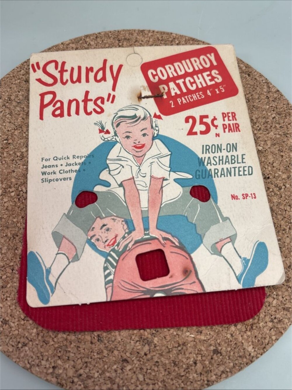 Vintage Sturdy Pants Iron-On Red Corduroy Patches SP-13